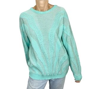 Vintage aqua geometric chevron oversized crew neck drop shoulder sweater 38